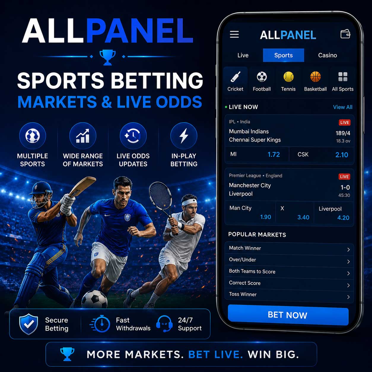 AllPanel sports betting markets and live odds