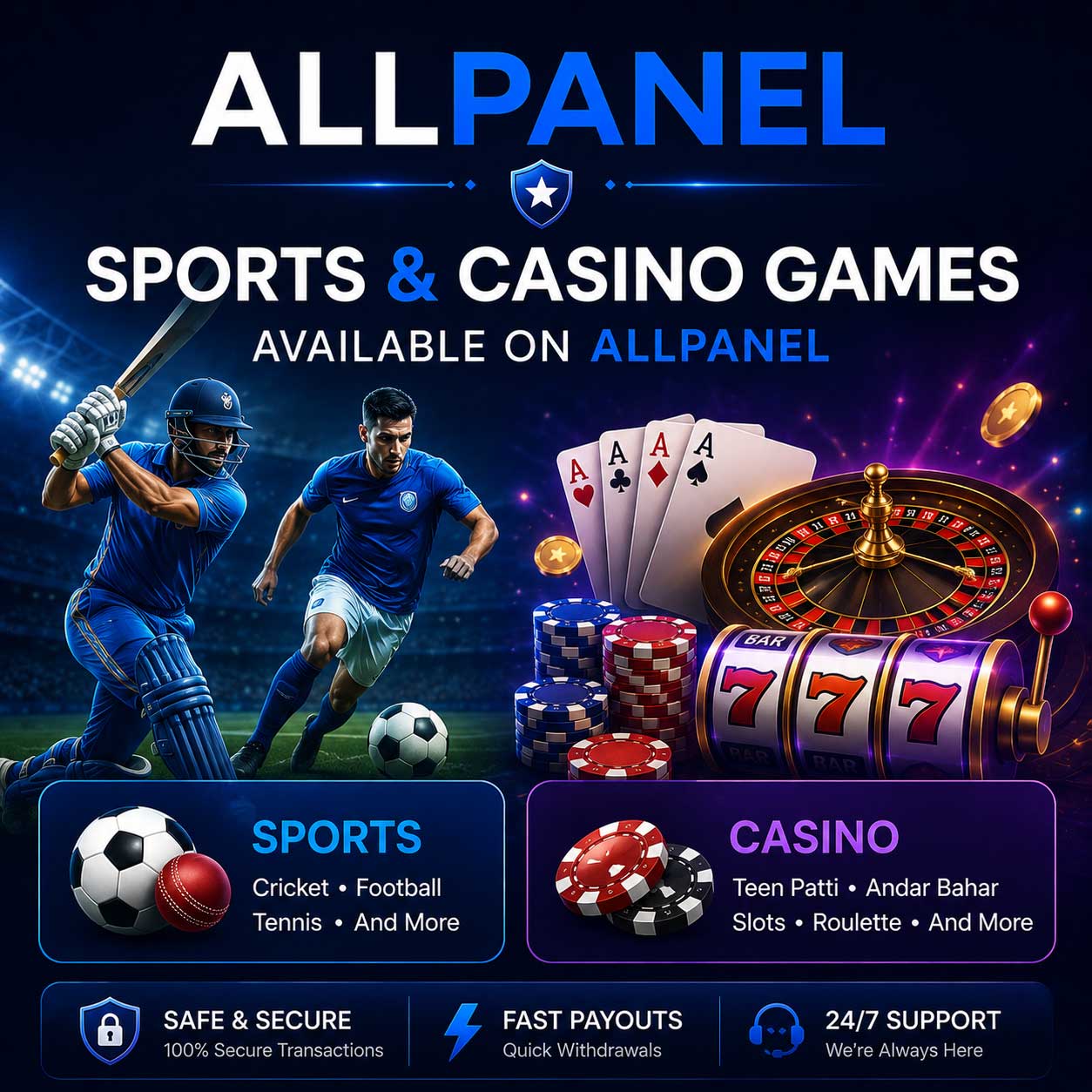 Sports and casino games available on AllPanel